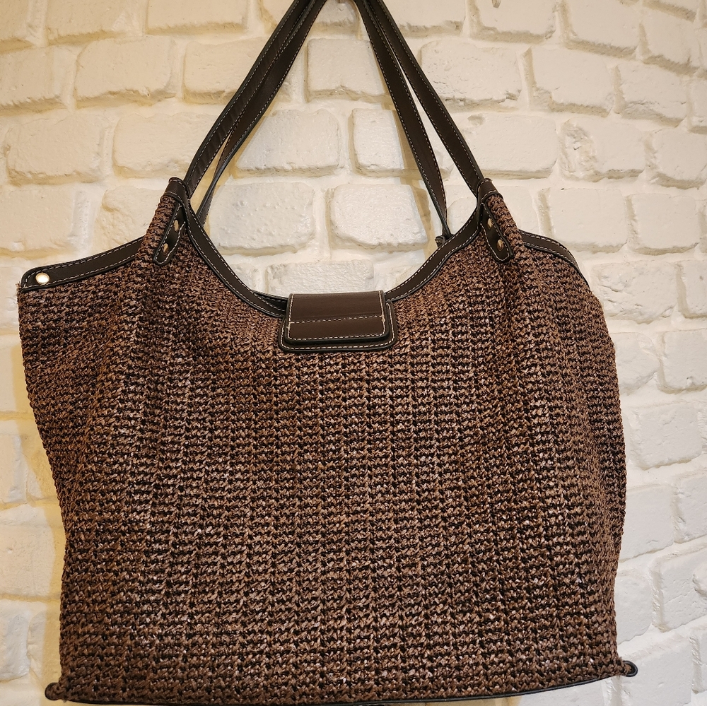 Carpisa NWOT Italian Style Brown Woven Shoulder Purse - Picture 8 of 16